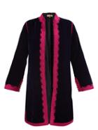 Matchesfashion.com Muzungu Sisters - Fatima Woven-trim Velvet Jacket - Womens - Navy Multi