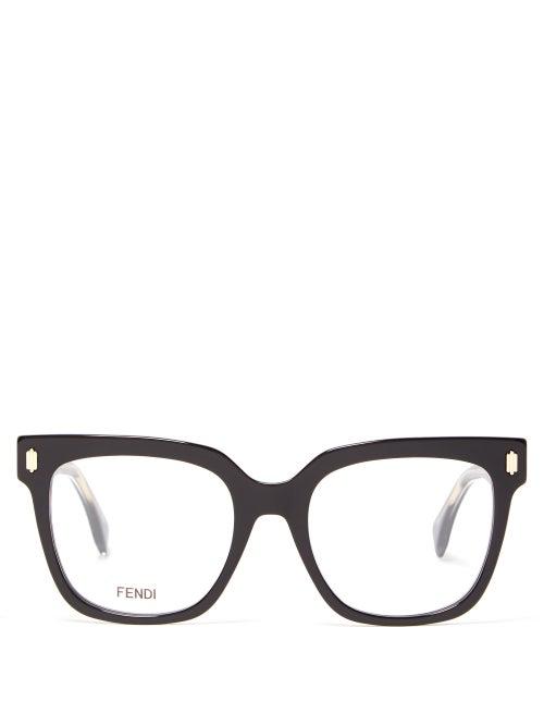 Matchesfashion.com Fendi - Ff Logo-engraved Square Acetate Glasses - Womens - Black