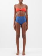 Lisa Marie Fernandez - Poppy High-waist Seersucker Bikini - Womens - Blue Red