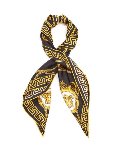 Versace - Baroque-print Silk-twill Square Scarf - Womens - Black Gold