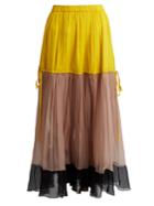 No. 21 Colour-block Silk-crepon Maxi Skirt