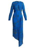 Matchesfashion.com Preen By Thornton Bregazzi - Floral Print Pleated Georgette Midi Dress - Womens - Blue Multi