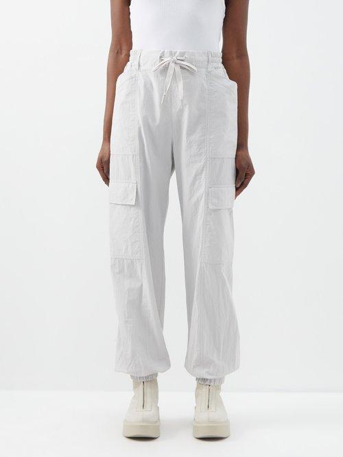 Moncler - Drawstring-waist Cotton Cargo Trousers - Womens - Light Grey