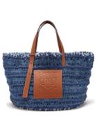 Matchesfashion.com Loewe - Leather Trimmed Woven Denim Tote Bag - Womens - Blue