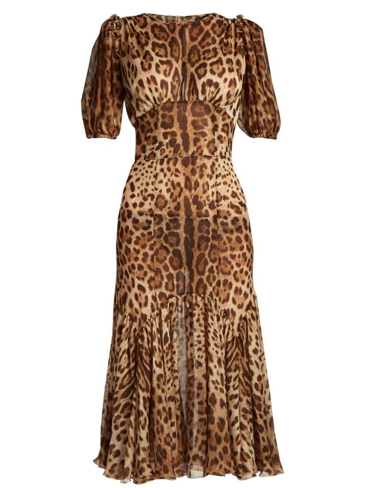 Dolce & Gabbana Leopard-print Puff-sleeved Chiffon Dress