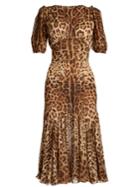 Dolce & Gabbana Leopard-print Puff-sleeved Chiffon Dress