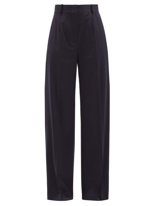 Another Tomorrow - High-rise Wool-blend Twill Wide-leg Trousers - Womens - Navy