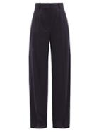 Another Tomorrow - High-rise Wool-blend Twill Wide-leg Trousers - Womens - Navy