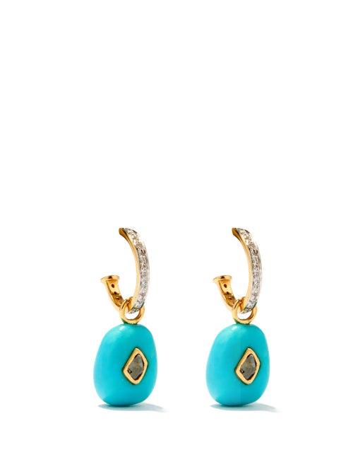 Jade Jagger - Diamond, Turquoise & 18kt Gold Hoop Earrings - Womens - Light Blue