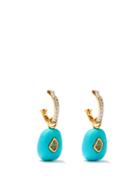 Jade Jagger - Diamond, Turquoise & 18kt Gold Hoop Earrings - Womens - Light Blue