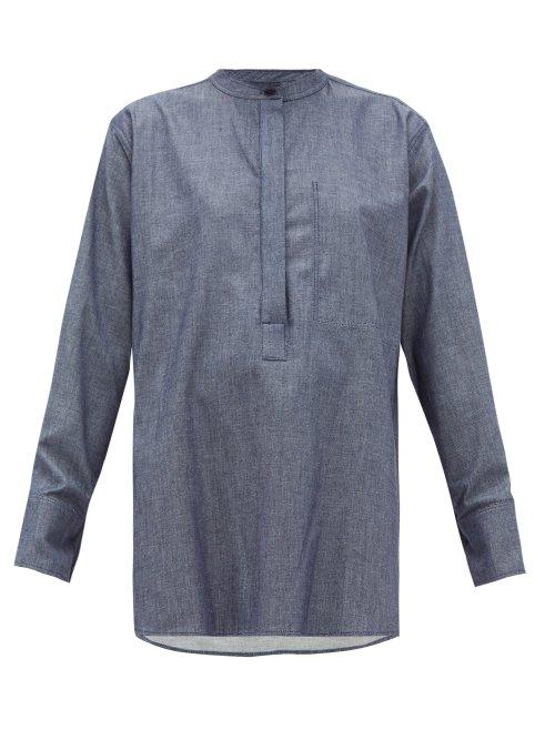 Matchesfashion.com Joseph - Henry Dropped Shoulder Chambray Blouse - Womens - Dark Blue