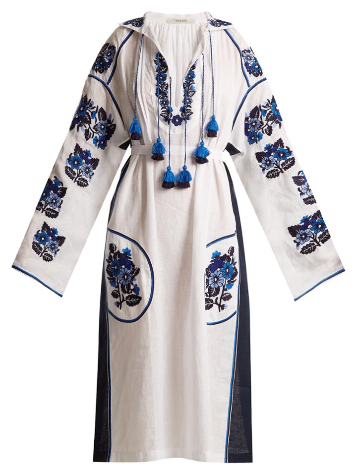 Vita Kin Pressed Flower Embroidered Mid-weight Linen Dress