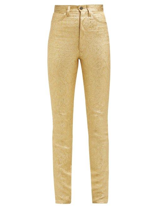 Matchesfashion.com Maison Margiela - Metallic Floral Brocade Cotton Blend Trousers - Womens - Gold