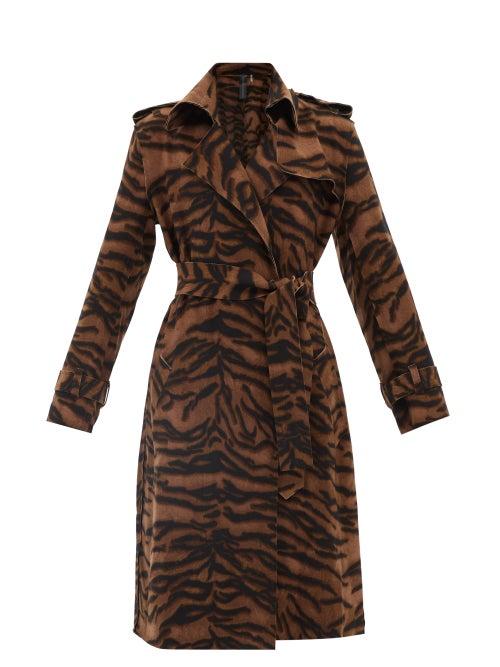 Norma Kamali - Double-breasted Tiger-striped Jersey Trench Coat - Womens - Brown