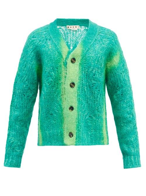 Mens Rtw Marni - Spray-paint Mohair-blend Cardigan - Mens - Green