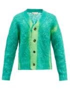 Mens Rtw Marni - Spray-paint Mohair-blend Cardigan - Mens - Green