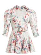 Matchesfashion.com Attico - Floral Cotton Twill Mini Dress - Womens - White Multi