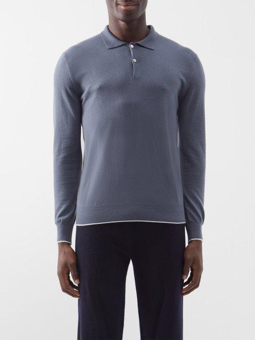 Arch4 - Swansea Cashmere Long-sleeved Polo Shirt - Mens - Grey