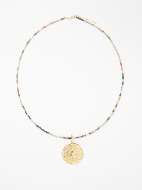 Hermina Athens - Shield Of Achilles Jasper & Gold-plated Necklace - Womens - Gold Multi