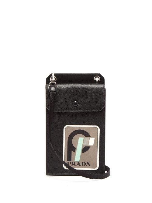Matchesfashion.com Prada - Saffiano Leather Logo Cardholder - Mens - Black Grey