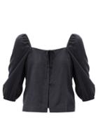 Matchesfashion.com Casa Raki - Nicola Tie-neck Organic-linen Blouse - Womens - Black