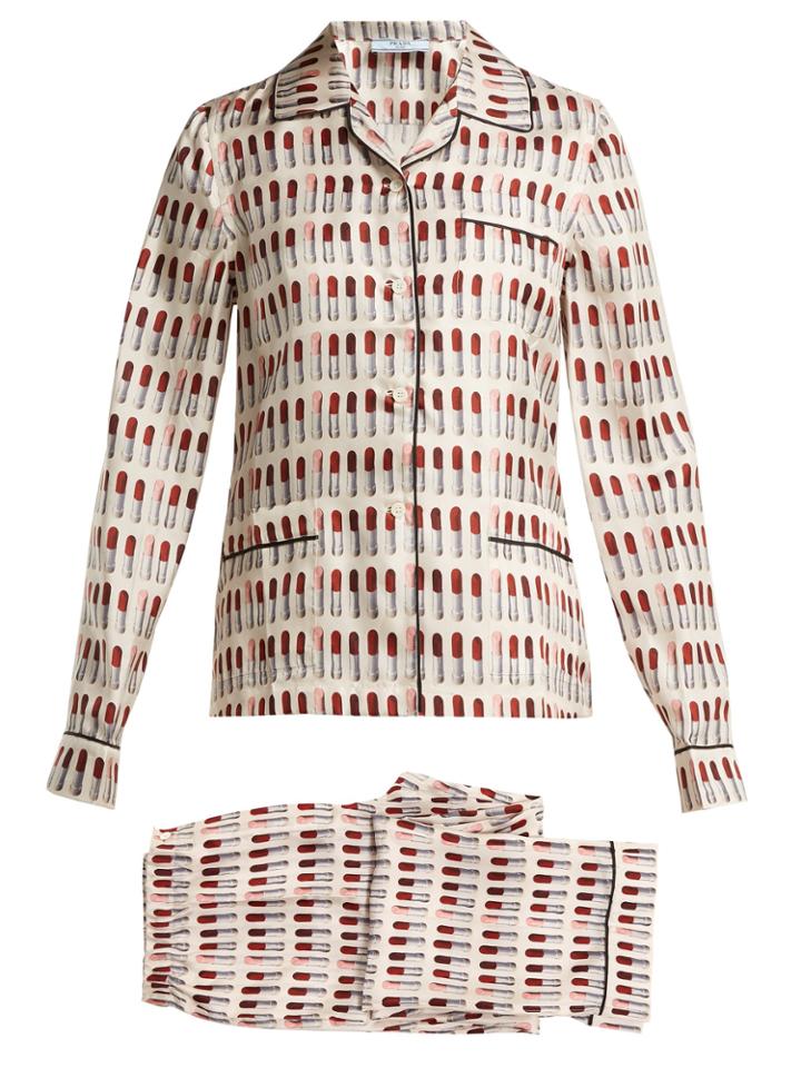 Prada Lipstick-print Silk Pyjama Set