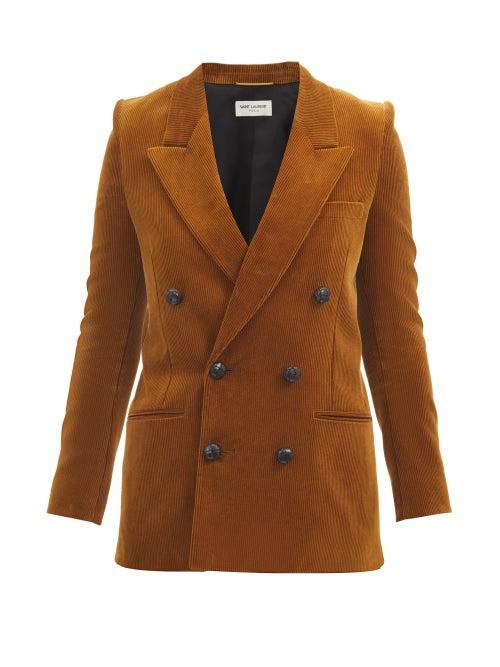 Saint Laurent - Peak-lapel Cotton-corduroy Double-breasted Jacket - Womens - Camel