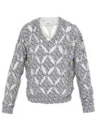 Matchesfashion.com Burberry - Monogram Print Cut Out Silk Sweater - Mens - Blue
