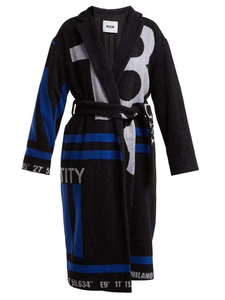 Msgm Logo Wool-blend Robe Coat