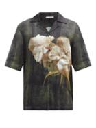 Matchesfashion.com Acne Studios - Cuban-collar Floral-print Crepe Shirt - Mens - Dark Green