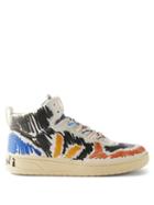Marni X Veja - V-15 Scribble-print High-top Leather Trainers - Womens - Black