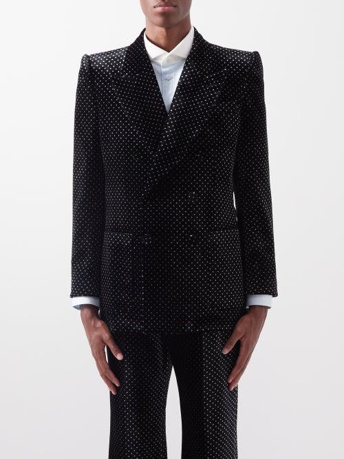 Gucci - Double-breasted Micro-dot Velvet Jacket - Mens - Black White