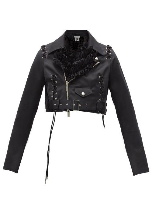 Matchesfashion.com Noir Kei Ninomiya - Cropped Frilled Duchess Biker Jacket - Womens - Black