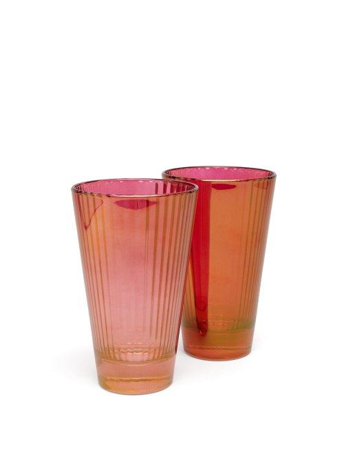 Matchesfashion.com Luisa Beccaria - Set Of Two Ridged Water Glasses - Red