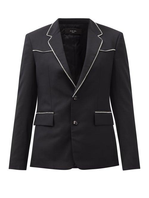 Amiri - Crystal-embellished Wool-sharkskin Suit Jacket - Mens - Black