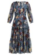 Matchesfashion.com Erdem - Elspeth Gertrude Wallpaper Print Silk Midi Dress - Womens - Blue Multi