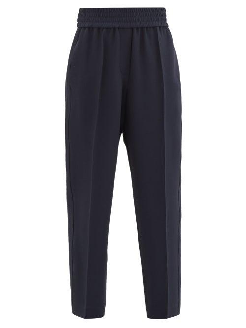 Matchesfashion.com Brunello Cucinelli - Elasticated-waist Crepe Trousers - Womens - Navy