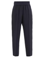 Matchesfashion.com Brunello Cucinelli - Elasticated-waist Crepe Trousers - Womens - Navy