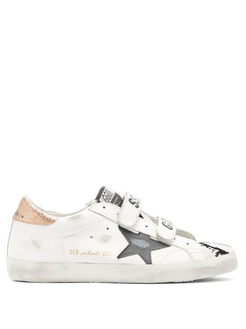 Matchesfashion.com Golden Goose - Old School Velcro-strap Leather Trainers - Womens - White Multi