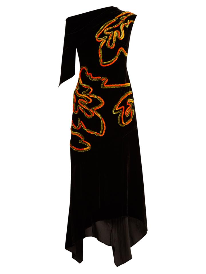 Peter Pilotto Floral-chenille Asymmetric Velvet Dress
