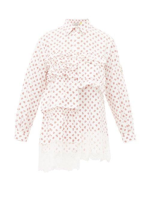 Matchesfashion.com 4 Moncler Simone Rocha - Floral Print Lace Trimmed Cotton Blouse - Womens - Red White