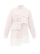 Matchesfashion.com 4 Moncler Simone Rocha - Floral Print Lace Trimmed Cotton Blouse - Womens - Red White