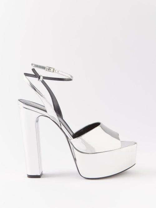 Saint Laurent - Jodie 95 Leather Platform Sandals - Womens - Silver