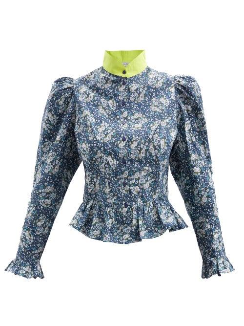 Batsheva - X Laura Ashley Grace Allerton-print Cotton Blouse - Womens - Blue Multi