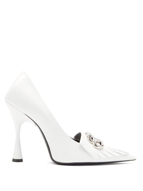 Matchesfashion.com Balenciaga - Knife Bb Logo Fringed Leather Pumps - Womens - White Silver