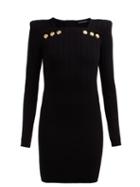 Matchesfashion.com Balmain - Crest Embossed Button Wool Blend Mini Dress - Womens - Black