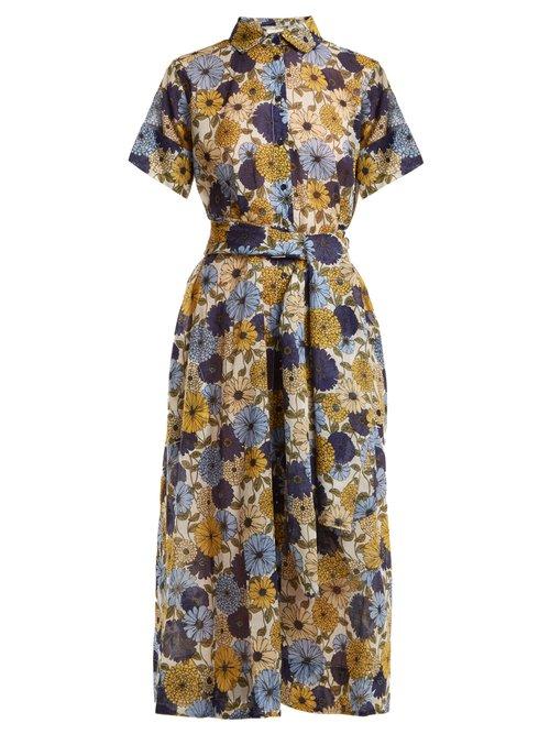 Matchesfashion.com Lisa Marie Fernandez - Floral Print Short Sleeved Cotton Dress - Womens - Cream Multi
