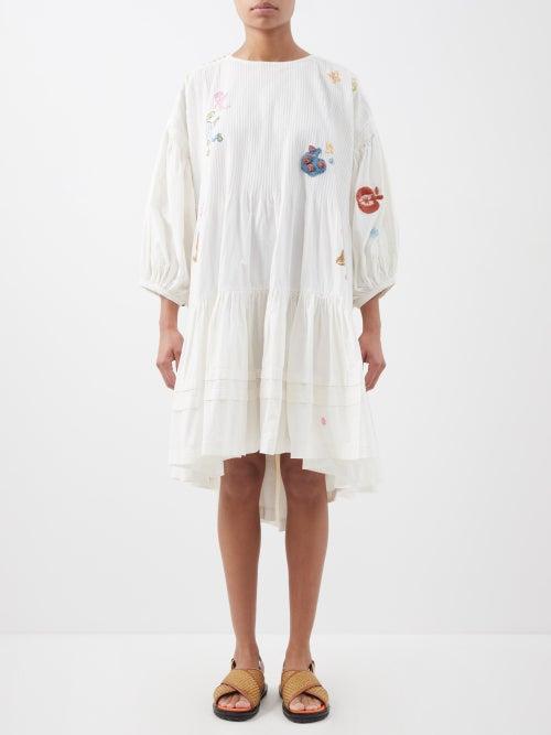 Story Mfg. - Verity Organic-cotton Embroidered Dress - Womens - White Multi
