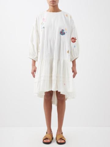 Story Mfg. - Verity Organic-cotton Embroidered Dress - Womens - White Multi