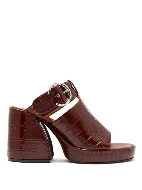 Matchesfashion.com Chlo - Crocodile Embossed Block Heel Leather Mules - Womens - Brown